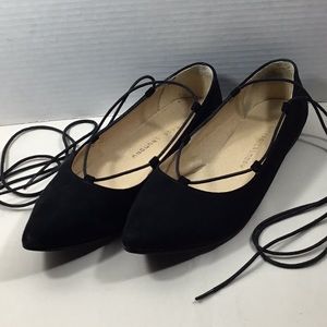 Chinese Laundry black ankle strap cord flat shoes